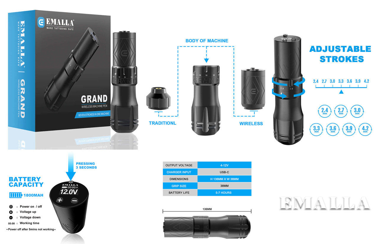 EMALLA 'Grand' Wireless Tattoo Pen-Tatouagenkit