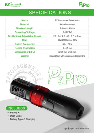 Machine sans fil  Red  EZ P3 PRO Pen -Tatouagenkit