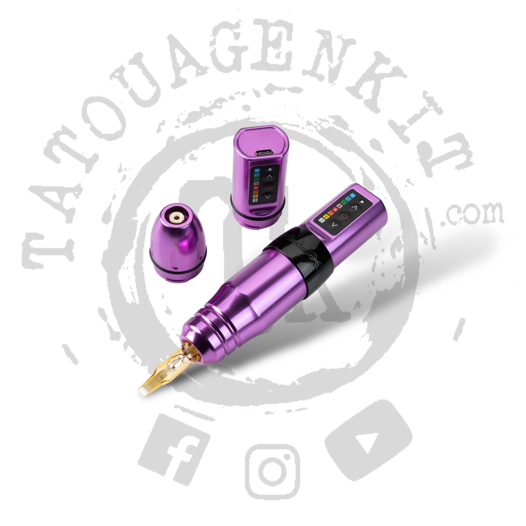 Coffret Tatouage (fuschia) machine pen avec ou sans fils avec 2 batteries