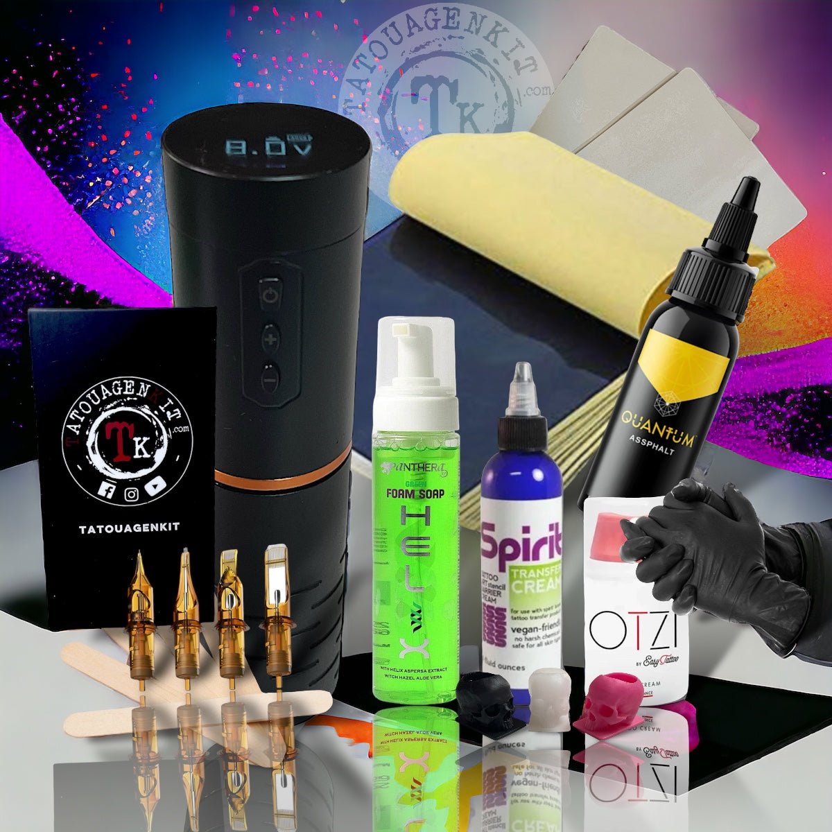kit machine a tatouer batterie sans fil noire